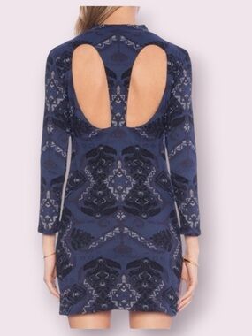 Free People Cute N Cozy Bodycon Mini Dress Back Cutouts Blue Black Boho Medium